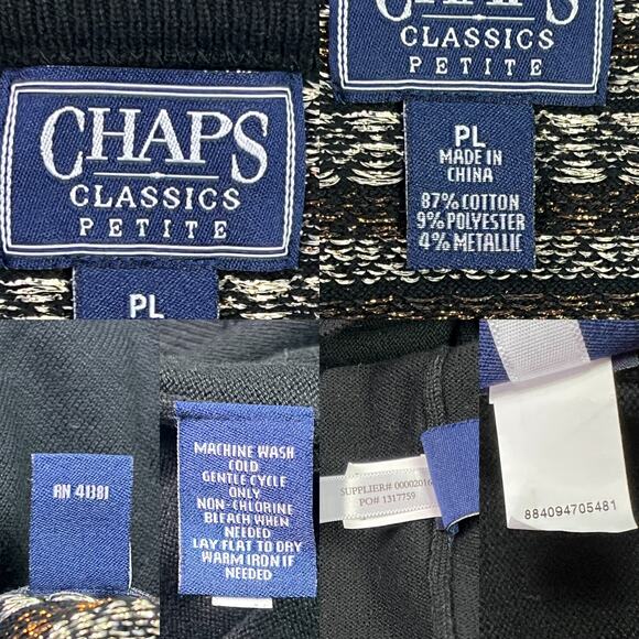 Chaps Classics Boat Neck Knit Sweater 3/4 Sleeve Petite Large Black Metallic Gol - Picture 11 of 14